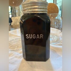 Hazel Atlas Square Fired-On Black Sugar Shaker